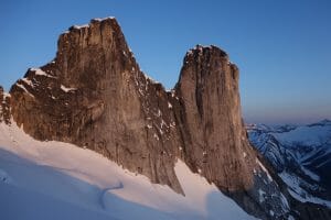 The remote Hall Towers in the Purcell Mountains of British Columbia require a two-day approach.