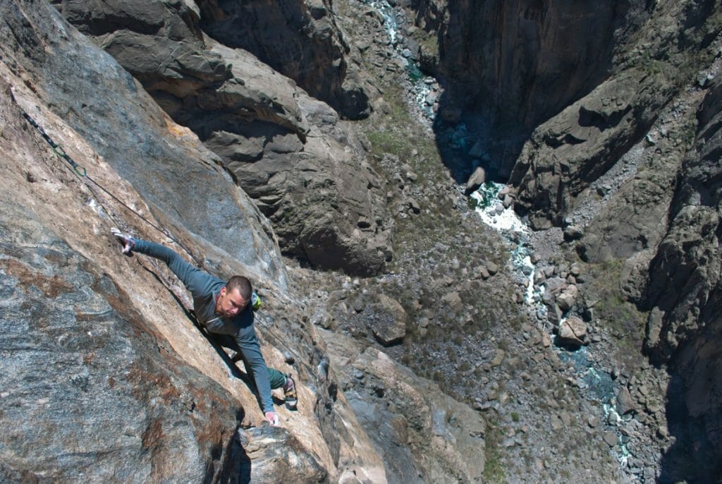 Josh Wharton climbing on the Hallucinogen Wall in the Black Canyon of the Gunnsion