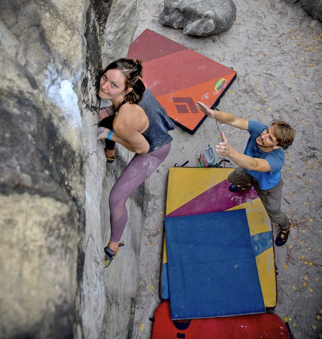 Two rock climbers outside.