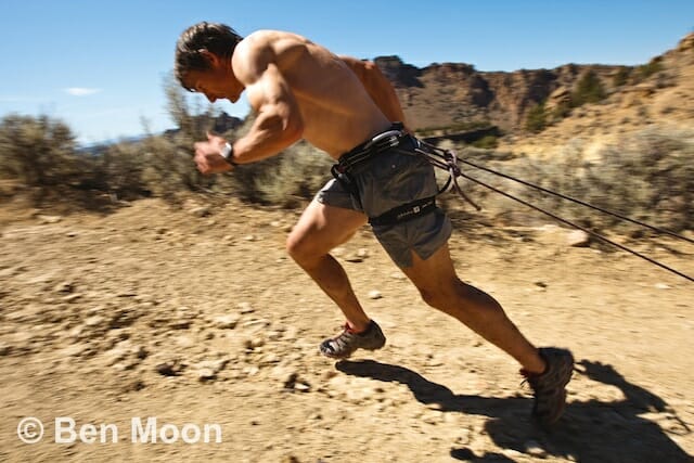 Steve House sprinting through Smith Rock State Park