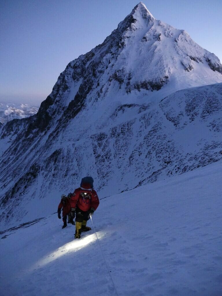 Starting the Lhotse climb, Everest and the South Col behind