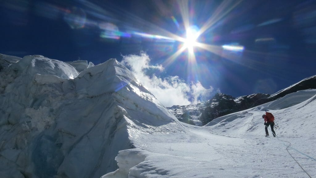 Rappelling a fixed line in Peru