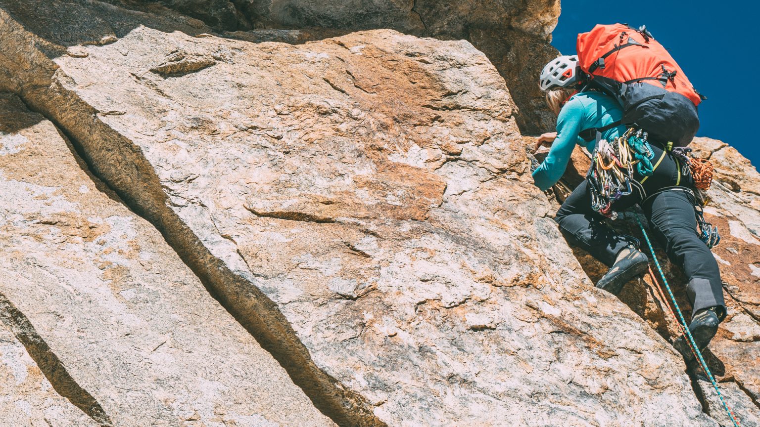 Athlete during rock climbing