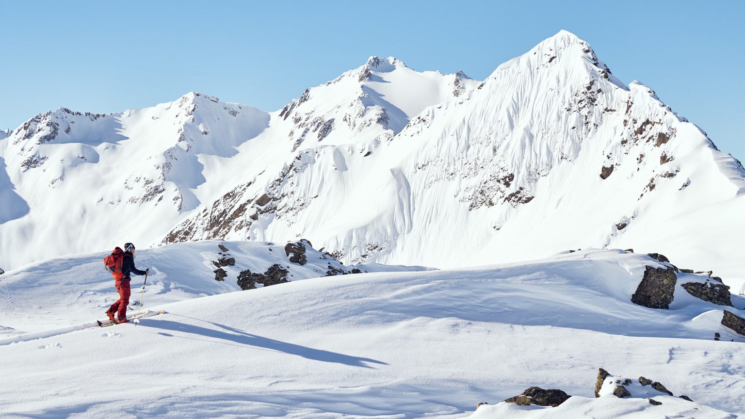 Athlete Nordic walking on a mountain