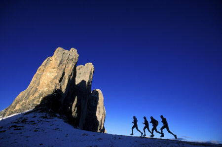 Trail runners the Tre Cime di Lavaredo
