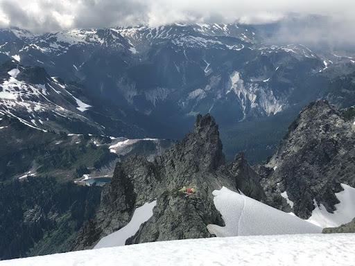 View of high camp at Shuksan after summitting in 2020.