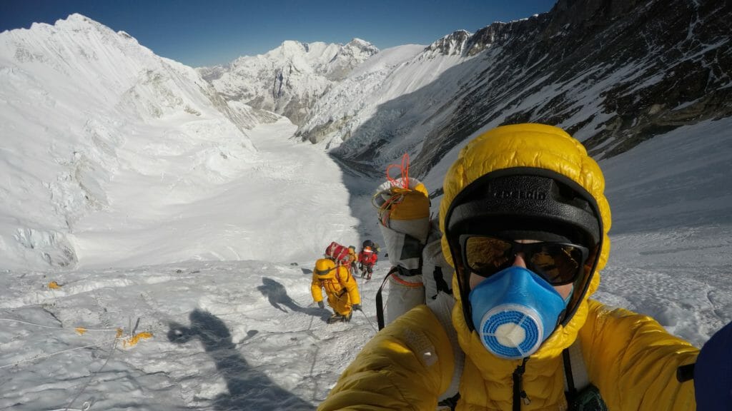 In the middle of the Lhotse Face at around 7,300 meters.