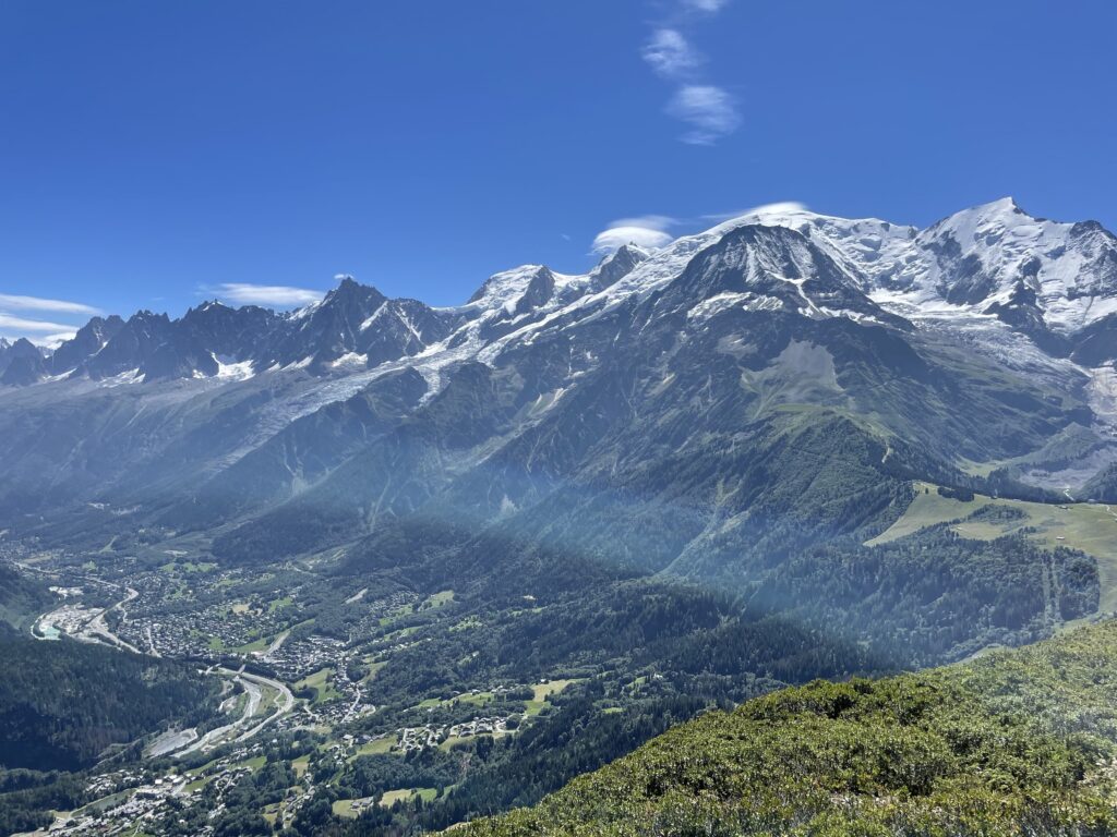 Les Houches in the foreground with Chamonix in the distance.