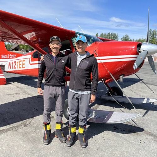 Hikari Mori (left) and Kazu Ishidera (right) used Sheldon Air Service to get flown into Denali, upon the recommendation of a friend and coworker at REI. As soon as they were back at basecamp after their successful climb, they sent a photo to Sheldon via InReach and were picked up from the glacier the very same day.